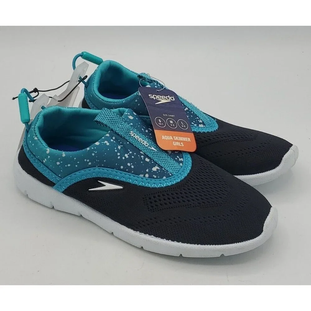 Speedo JUNIORS Girls Black Teal Aqua Skimmer Water Shoe Size Sm 13 - 1 New